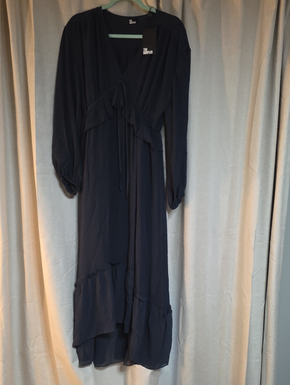 The Kooples Navy Tie-Front Long Sleeve Maxi Dress
